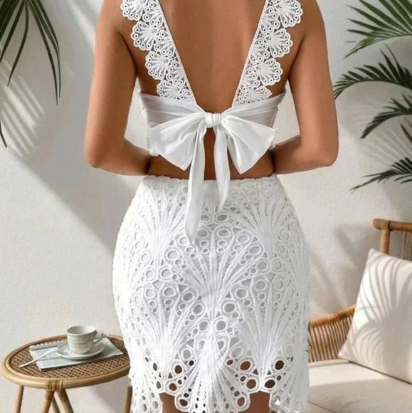 Solid Color Lace Patchwork Cami Top +Skirt Set - Picture 6 of 6